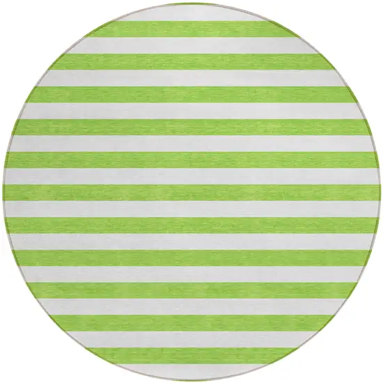 Green and White Round Striped Washable Non Skid Indoor Outdoor Area Rug Photo 2