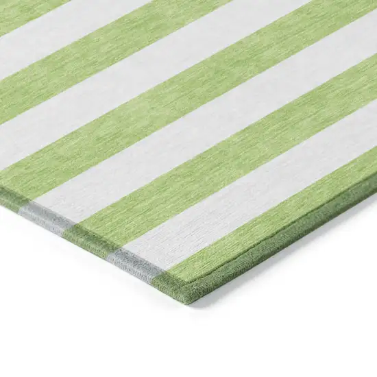 8' Round Green and White Round Striped Washable Non Skid Indoor Outdoor Area Rug Photo 7