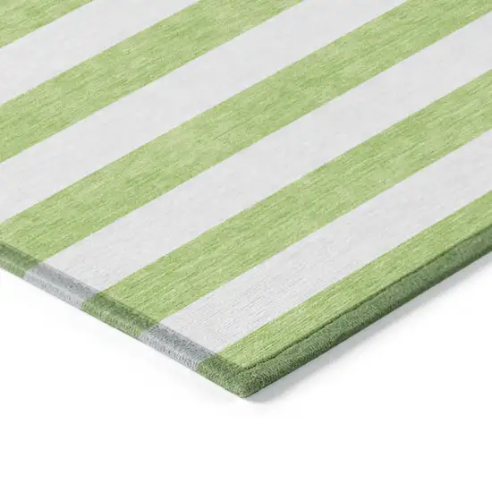 Green and White Round Striped Washable Non Skid Indoor Outdoor Area Rug Photo 7