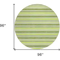 Photo of 8' Round Green and Yellow Round Striped Washable Non Skid Indoor Outdoor Area Rug