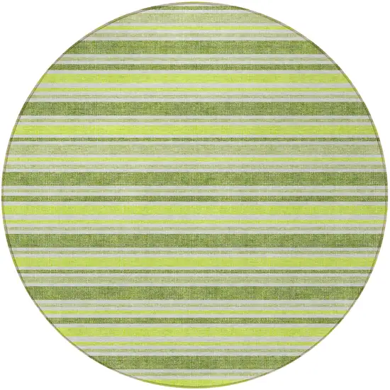 8' Round Green and Yellow Round Striped Washable Non Skid Indoor Outdoor Area Rug Photo 5