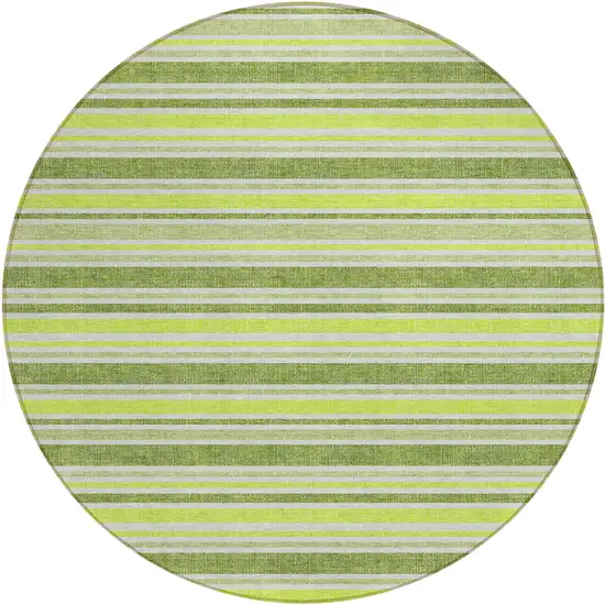 8' Round Green and Yellow Round Striped Washable Non Skid Indoor Outdoor Area Rug Photo 2