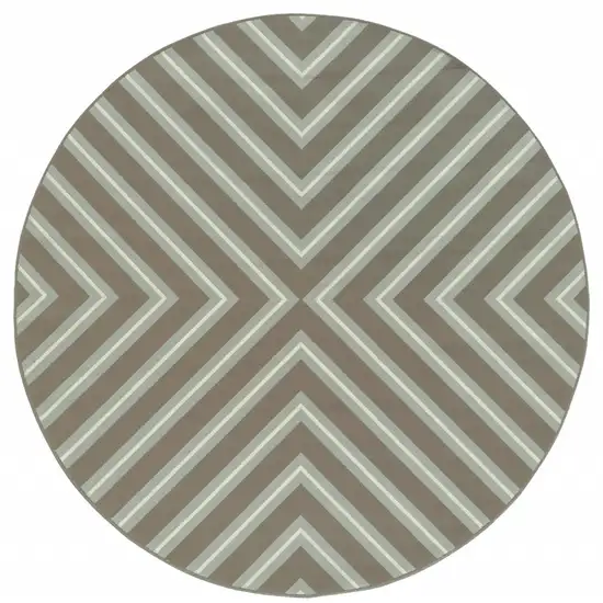 8' Round Grey Round Geometric Stain Resistant Indoor Outdoor Area Rug Photo 1