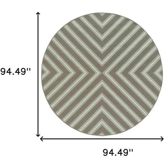 8' Round Grey Round Geometric Stain Resistant Indoor Outdoor Area Rug Photo 4