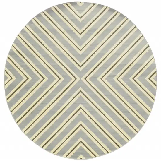 8' Round Grey Round Geometric Stain Resistant Indoor Outdoor Area Rug Photo 1