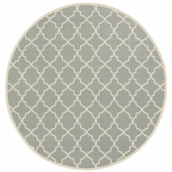 8' Round Grey Round Geometric Stain Resistant Indoor Outdoor Area Rug Photo 1