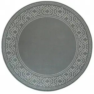 Photo of 8' Round Grey Round Stain Resistant Indoor Outdoor Area Rug