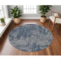 Photo of 8' Round Grey or Denim Abstract Brushstrokes UV Treated Area Rug