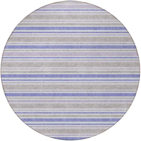 Ivory Blue and Gray Round Striped Washable Non Skid Indoor Outdoor Area Rug Photo 5