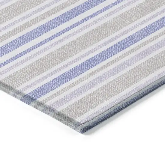 8' Round Ivory Blue and Gray Round Striped Washable Non Skid Indoor Outdoor Area Rug Photo 7