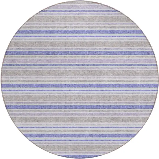 Ivory Blue and Gray Round Striped Washable Non Skid Indoor Outdoor Area Rug Photo 2