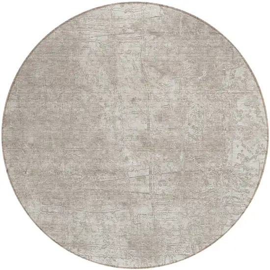 Ivory Round Abstract Washable Non Skid Indoor Outdoor Area Rug Photo 2