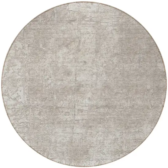 Ivory Round Abstract Washable Non Skid Indoor Outdoor Area Rug Photo 5