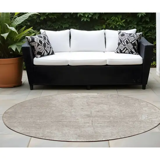 8' Round Ivory Round Abstract Washable Non Skid Indoor Outdoor Area Rug Photo 1