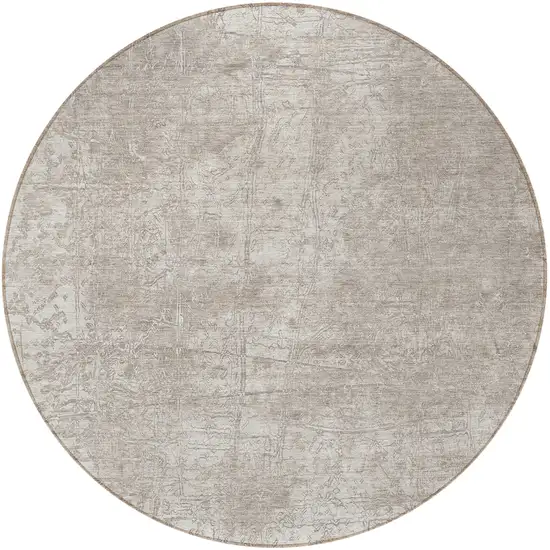 Ivory Round Abstract Washable Non Skid Indoor Outdoor Area Rug Photo 4