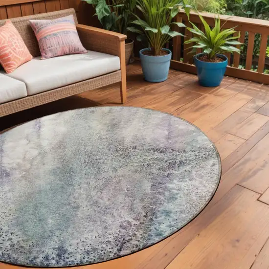 Ivory Round Abstract Washable Non Skid Indoor Outdoor Area Rug Photo 1