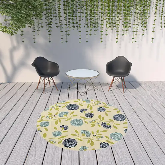 8' Round Ivory Round Floral Stain Resistant Indoor Outdoor Area Rug Photo 2