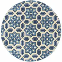 Photo of 8' Round Ivory Round Geometric Stain Resistant Indoor Outdoor Area Rug