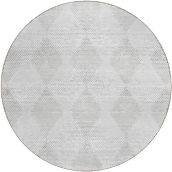 8' Round Ivory Round Geometric Washable Non Skid Indoor Outdoor Area Rug Photo 2