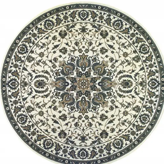 8' Round Ivory Round Oriental Stain Resistant Indoor Outdoor Area Rug Photo 4