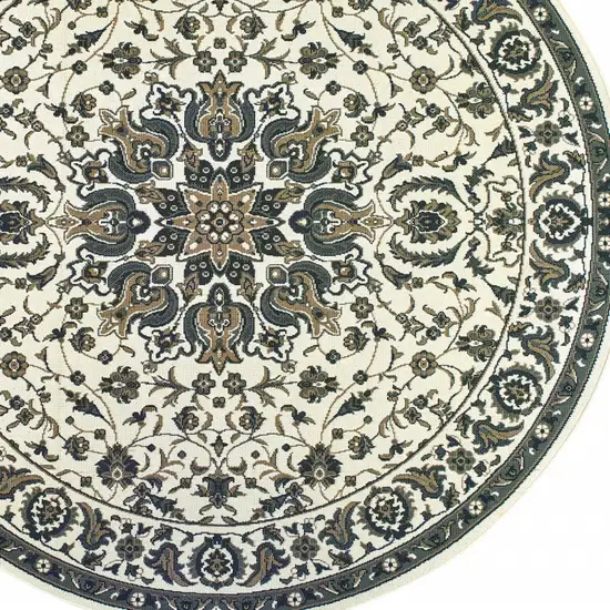 8' Round Ivory Round Oriental Stain Resistant Indoor Outdoor Area Rug Photo 3