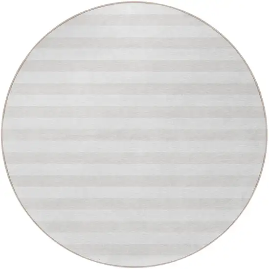 Ivory Round Striped Washable Indoor Outdoor Area Rug Photo 3