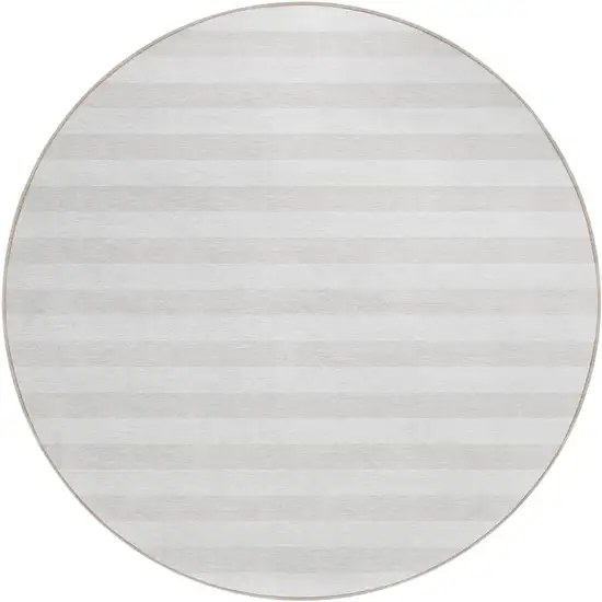 Ivory Round Striped Washable Indoor Outdoor Area Rug Photo 2