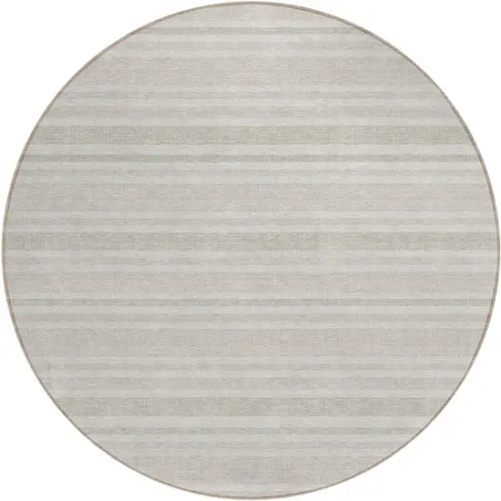 Ivory Round Striped Washable Indoor Outdoor Area Rug Photo 2