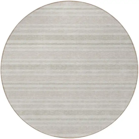 8' Round Ivory Round Striped Washable Non Skid Indoor Outdoor Area Rug Photo 2