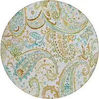 Photo of 8' Round Ivory and Gold Round Paisley Washable Non Skid Indoor Outdoor Area Rug