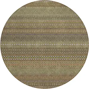 Photo of 8' Round Khaki Round Striped Washable Non Skid Indoor Outdoor Area Rug