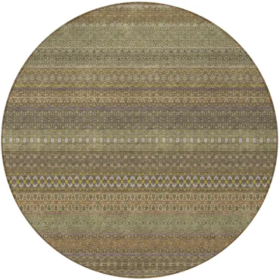 Khaki Round Striped Washable Non Skid Indoor Outdoor Area Rug Photo 4