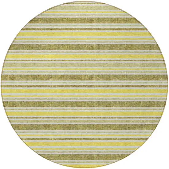 8' Round Khaki Round Striped Washable Non Skid Indoor Outdoor Area Rug Photo 3