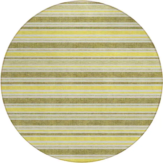 Khaki Yellow and Gray Round Striped Washable Non Skid Indoor Outdoor Area Rug Photo 2