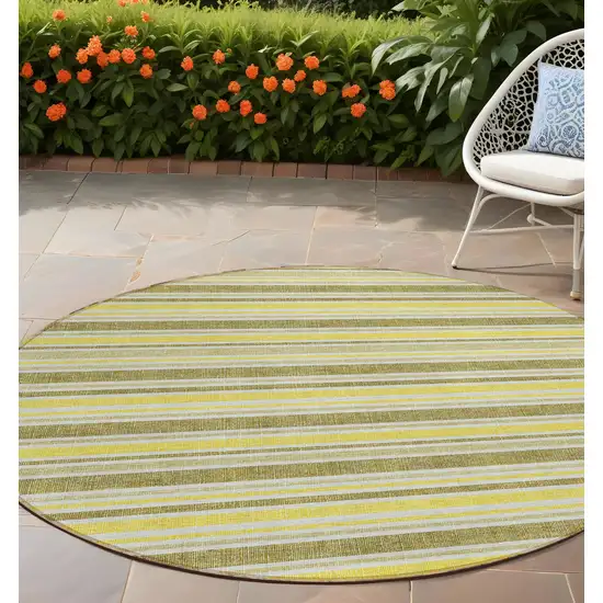 Khaki Yellow and Gray Round Striped Washable Non Skid Indoor Outdoor Area Rug Photo 1