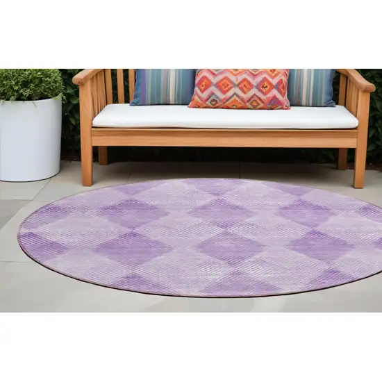 8' Round Lavender Round Geometric Washable Non Skid Indoor Outdoor Area Rug Photo 1