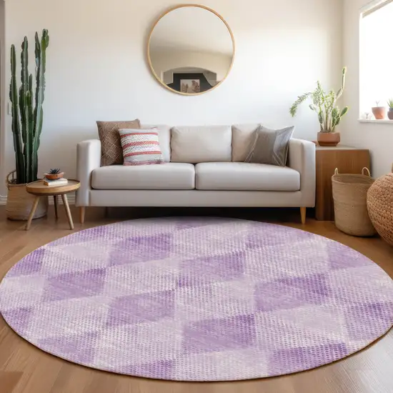 8' Round Lavender Round Geometric Washable Non Skid Indoor Outdoor Area Rug Photo 9