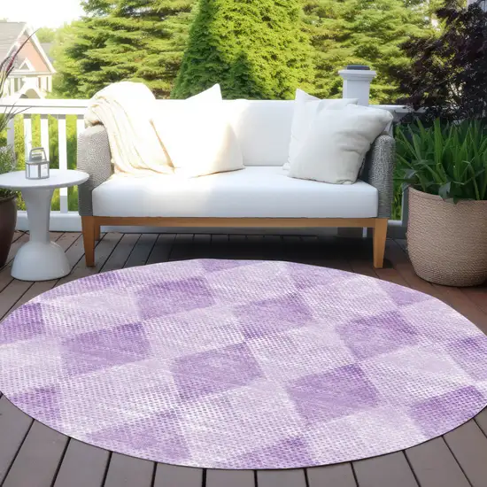 Lavender Round Geometric Washable Non Skid Indoor Outdoor Area Rug Photo 8