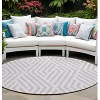 Photo of 8' Round Lavender and Ivory Round Geometric Washable Non Skid Indoor Outdoor Area Rug