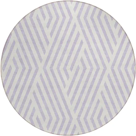 8' Round Lavender and Ivory Round Geometric Washable Non Skid Indoor Outdoor Area Rug Photo 2