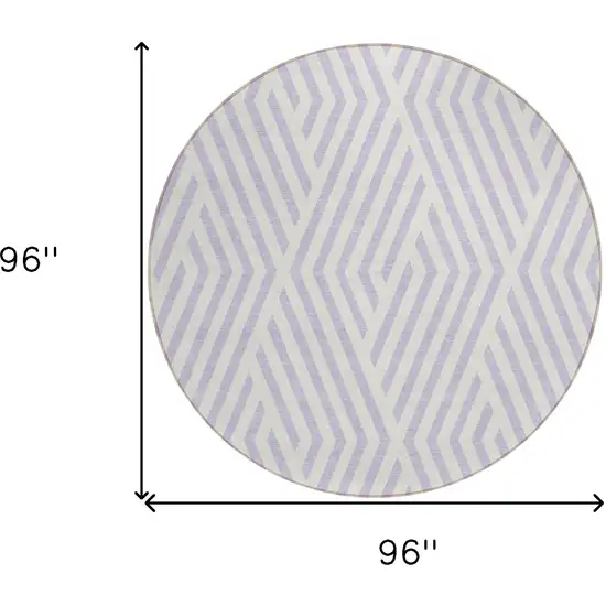 Lavender and Ivory Round Geometric Washable Non Skid Indoor Outdoor Area Rug Photo 3