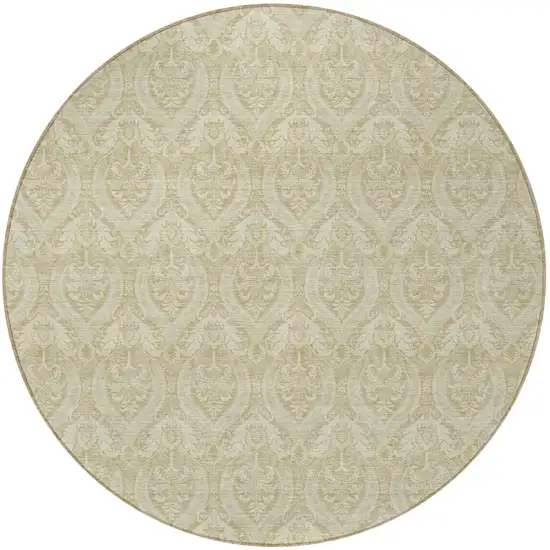 Light Green Round Damask Washable Non Skid Indoor Outdoor Area Rug Photo 5