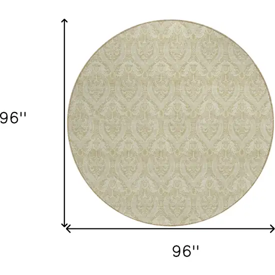 8' Round Light Green Round Damask Washable Non Skid Indoor Outdoor Area Rug Photo 3