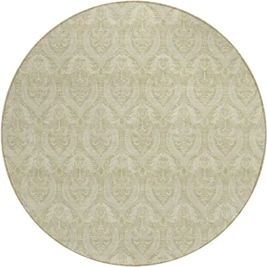 8' Round Light Green Round Damask Washable Non Skid Indoor Outdoor Area Rug Photo 2