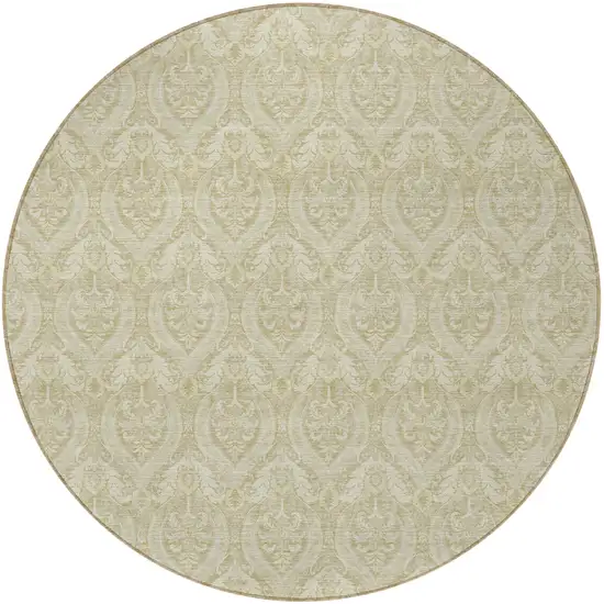 8' Round Light Green Round Damask Washable Non Skid Indoor Outdoor Area Rug Photo 5