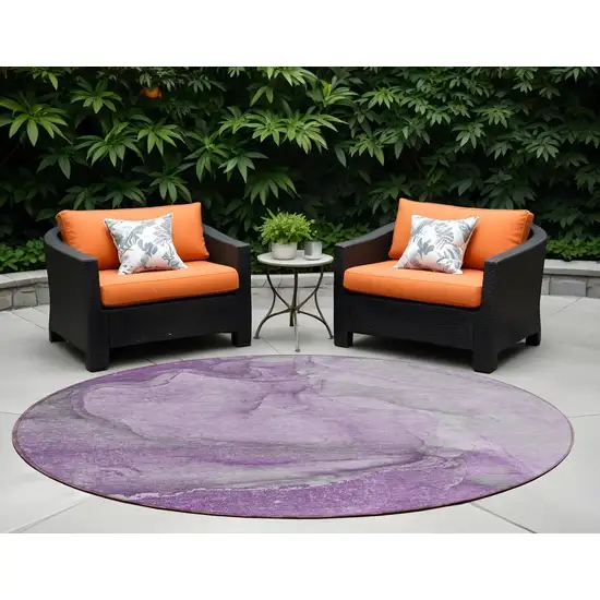 8' Round Lilac Round Abstract Washable Non Skid Indoor Outdoor Area Rug Photo 1