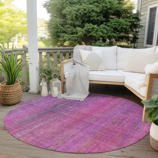 Lilac Round Striped Washable Non Skid Indoor Outdoor Area Rug Photo 8