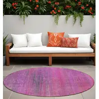 Photo of 8' Round Lilac Round Striped Washable Non Skid Indoor Outdoor Area Rug