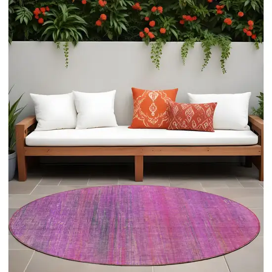 8' Round Lilac Round Striped Washable Non Skid Indoor Outdoor Area Rug Photo 1