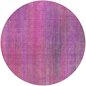 Photo of 8' Round Lilac Round Striped Washable Non Skid Indoor Outdoor Area Rug